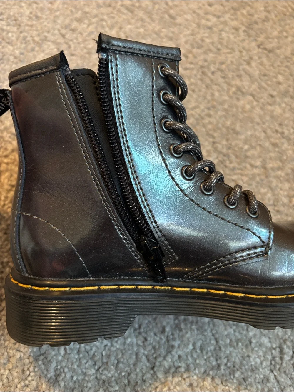 Kids Dr. Martins little kid size 13 Metallic Gray Lace-Up Combat Boots